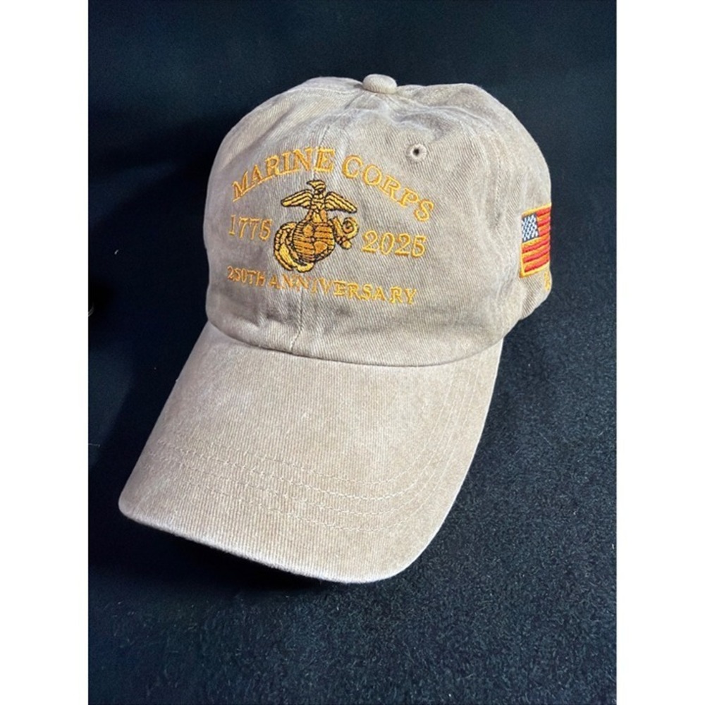 US Marine Corps 250th Anniversary Hat Tan Corduroy EGA 1775-2025 USMC Ball‎ Cap